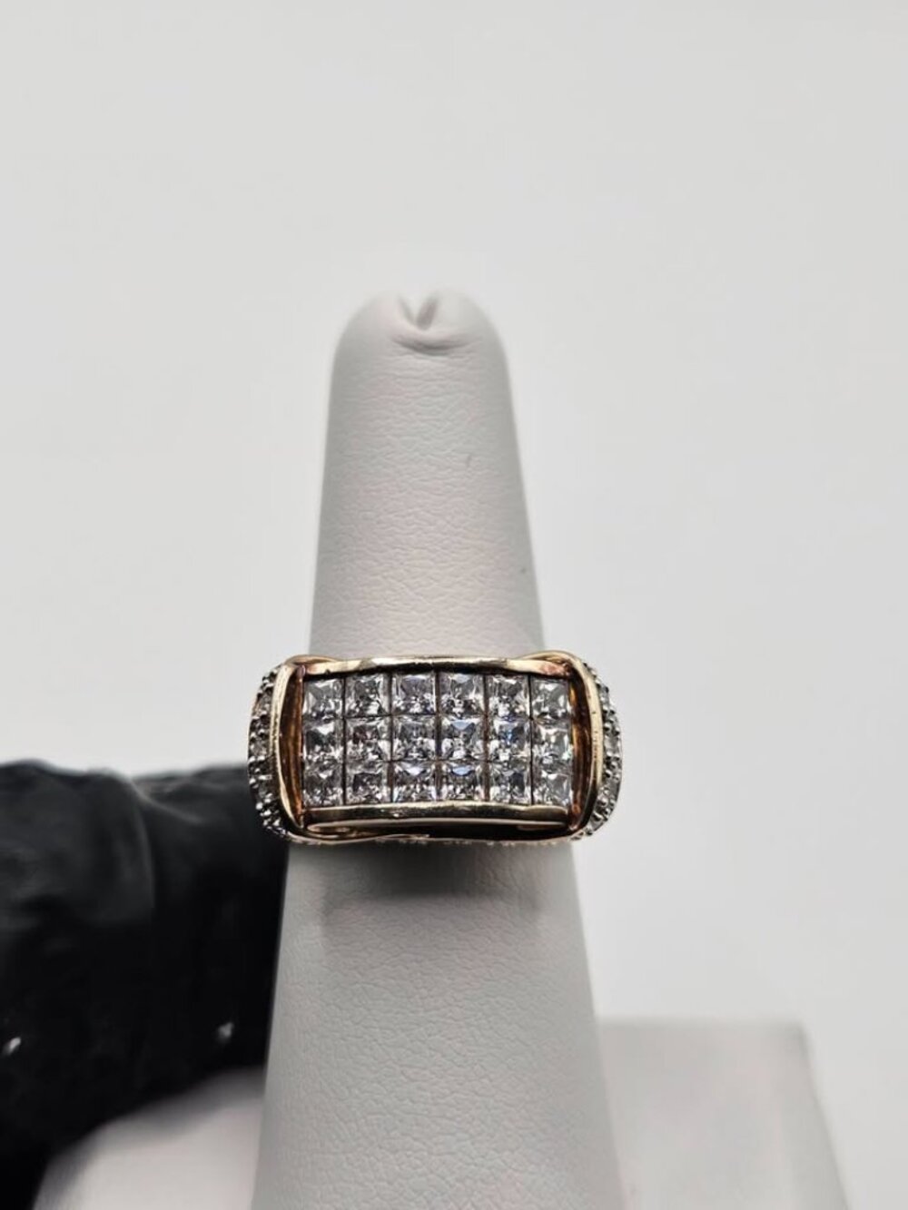 Gold Vermeil .925 Sterling Silver Criss Cross CZ Band Ring Size 7.5